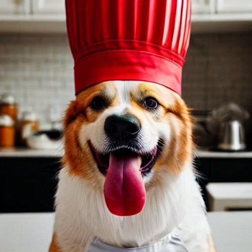 Generated corgi: Chef's hat, kitchen