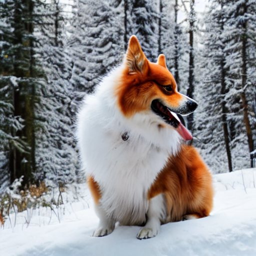 Generated corgi: Snowy forest
