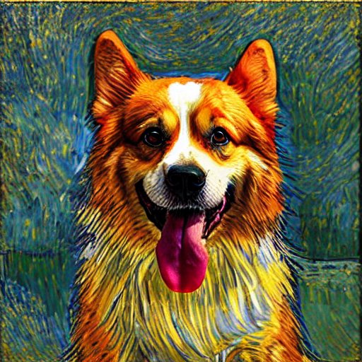 Generated corgi: Van Gogh style